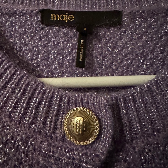 Maje Lavender Knit Button-Front Cardigan with Gold-Tone Buttons size 1 - Picture 2 of 8